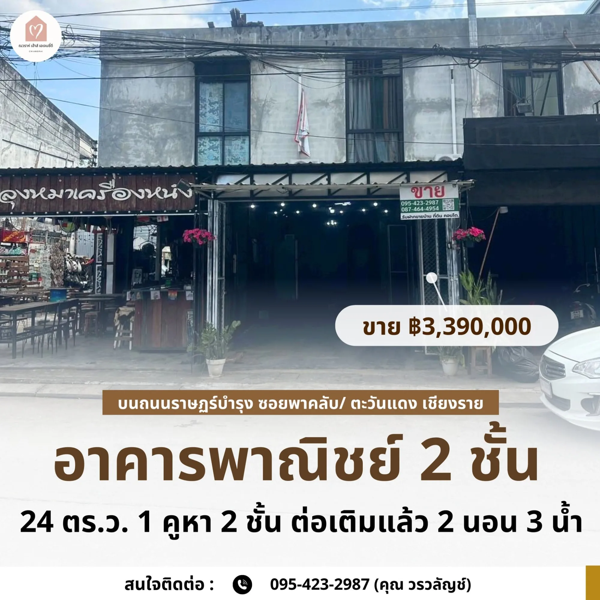 ขายอาคารพาณิชย์ 2 ชั้น ถนนราษฎร์บำรุง ตรงข้าม NAP Hotel เชียงราย
