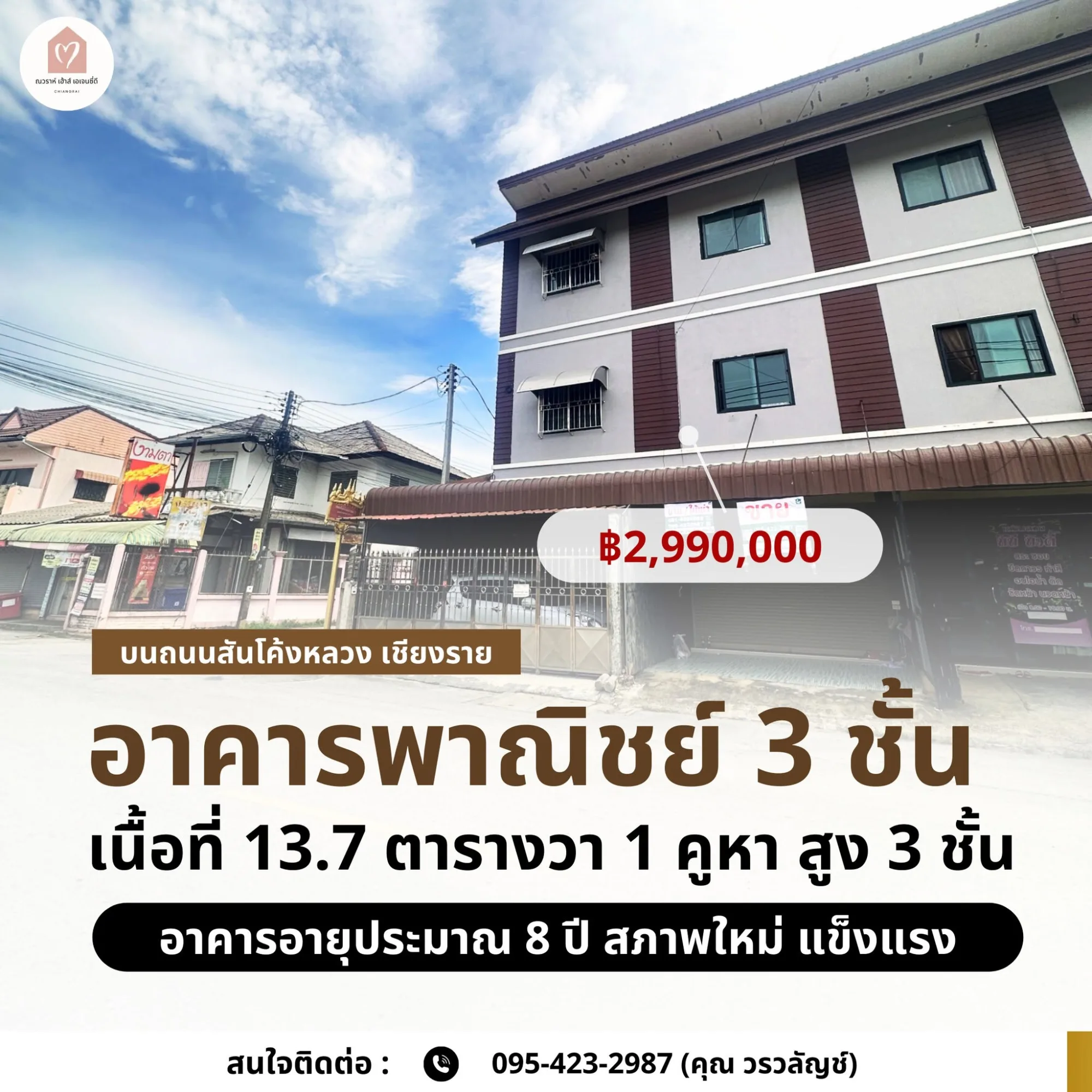 ขายอาคารพาณิชย์ 3 ชั้น ถนนสันโค้งหลวง เชียงราย