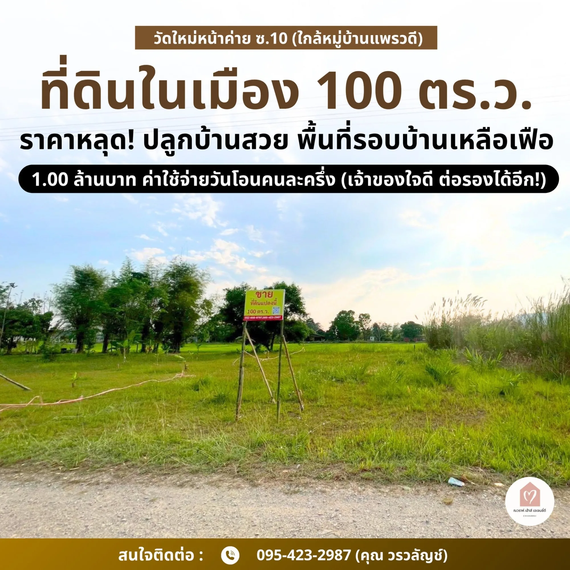 ขายที่ดินในเมือง 100 ตร.ว. วัดใหม่หน้าค่าย ซอย 10 เชียงราย