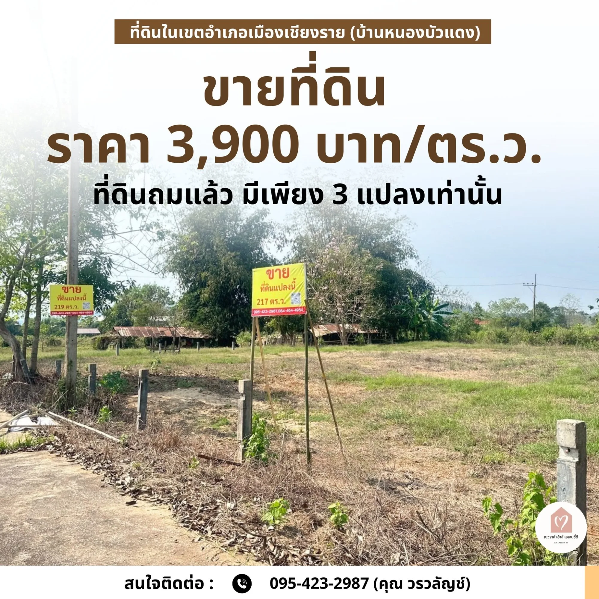 ขายที่ดินบ้านหนองบัวแดง แม่ข้าวต้ม 3 แปลง เริ่มต้น 183.2 ตร.ว.